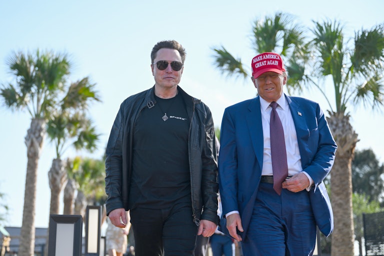 Elon Musk and Donald Trump walk