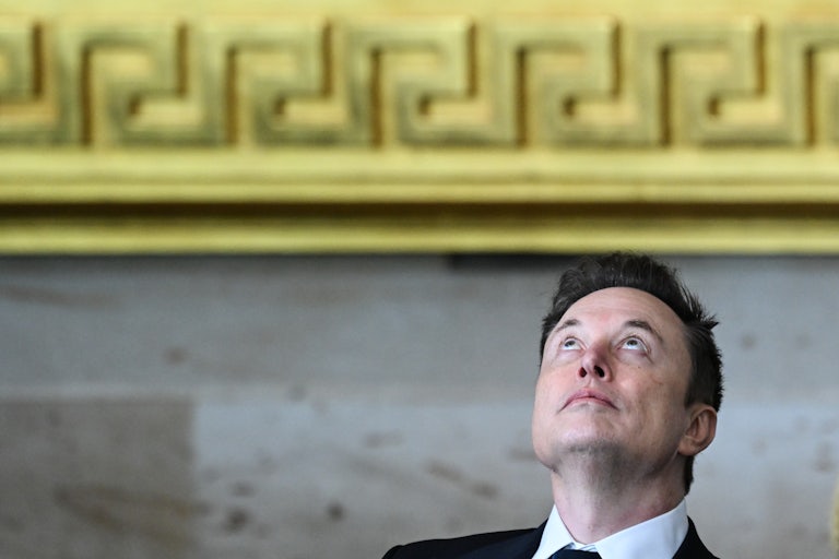 Elon Musk looks at the ceiling