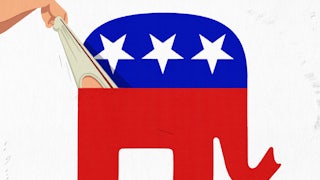 An illustration of an elephant (the Republican mascot) getting a wedgie, symbolizing the need for Democrats to start expressing the anger of their base.