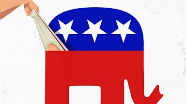 An illustration of an elephant (the Republican mascot) getting a wedgie, symbolizing the need for Democrats to start expressing the anger of their base.