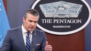Pete Hegseth speaks during a press briefing at the Pentagon.