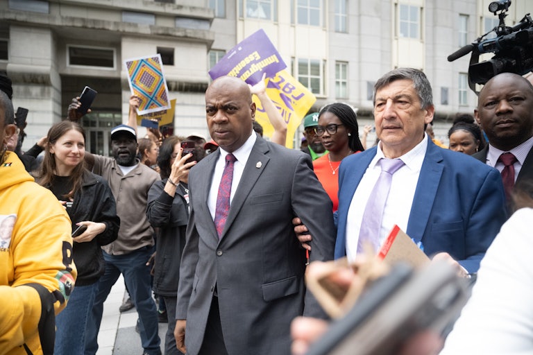 Ras Baraka, Mayor of Newark, exits the courthouse on May 15, 2025 in Newark, New Jersey.
