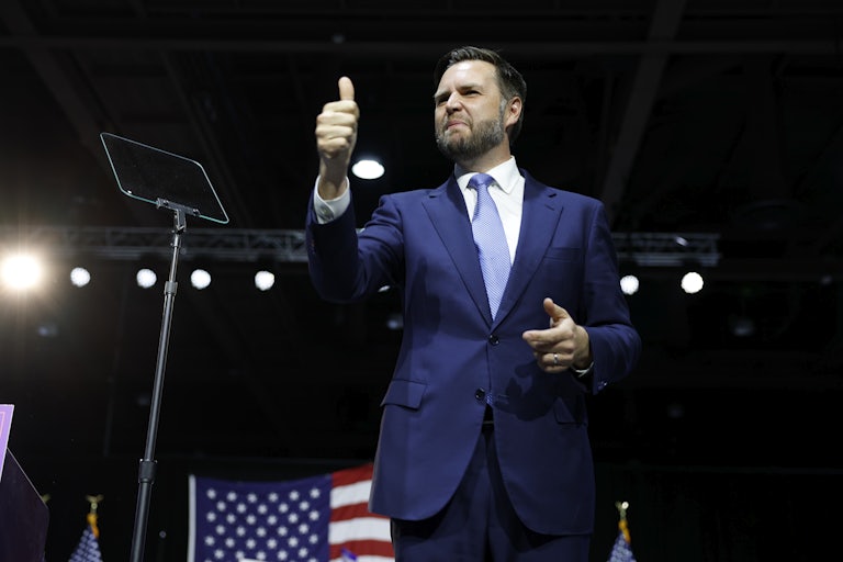 J.D. Vance gives a thumbs-up after speaking at a Donald Trump rally
