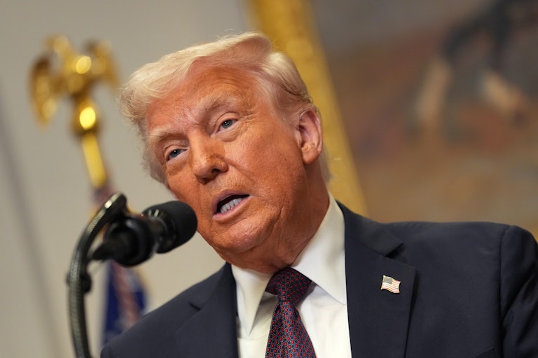 Donald Trump holds a press conference in the White House.