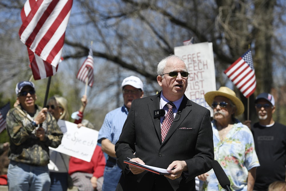 John Eastman at a news conference