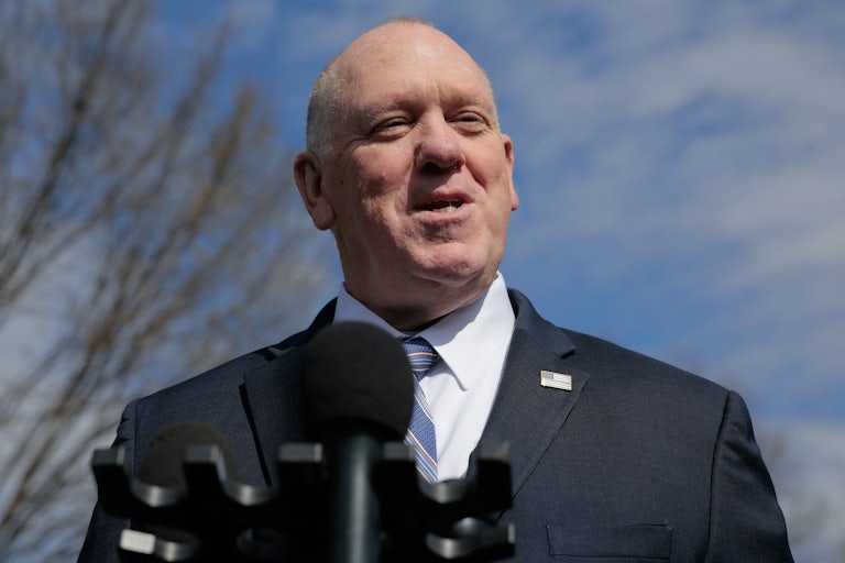 Trump border czar Tom Homan speaks to reporters outside the White House