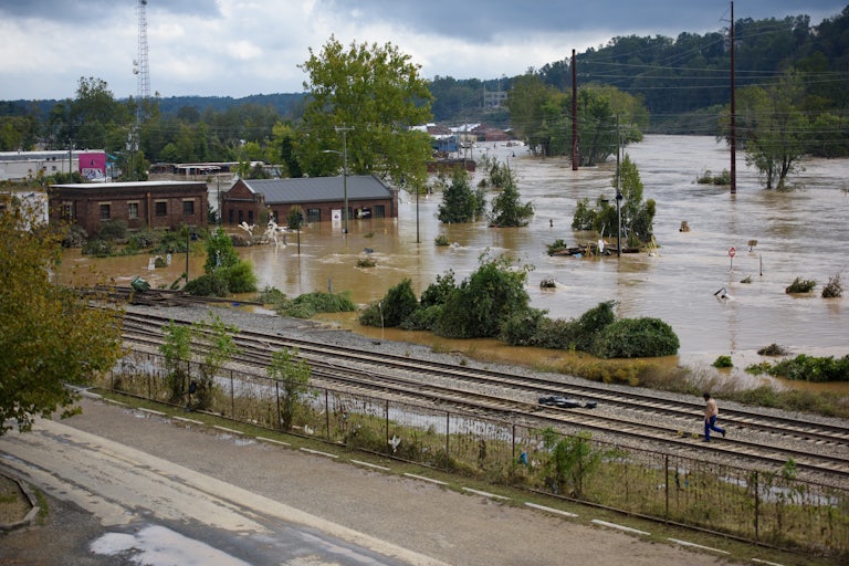 Flooding in Asheville, North Carolina, after Hurricane Helene