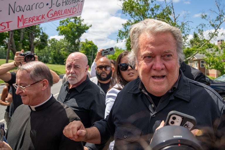 Steve Bannon speaks to reporters