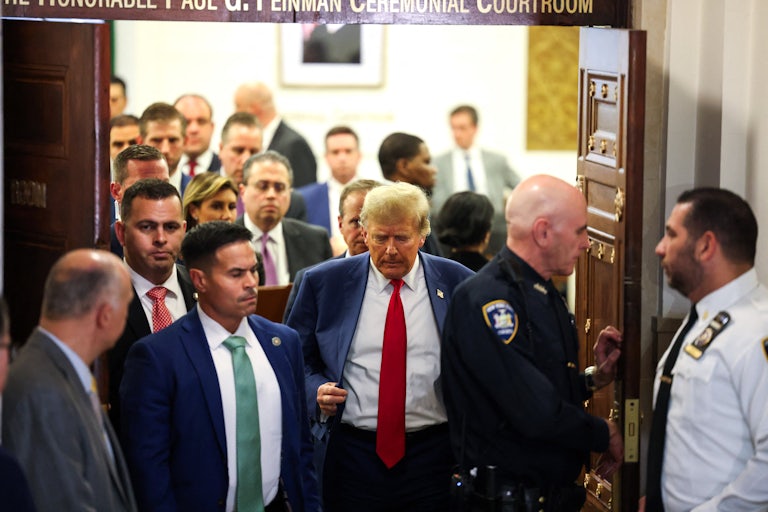 Former U.S. President Donald Trump leaves the courtroom at the New York State Supreme Court during the civil fraud trial against the Trump Organization, in New York City on January 11, 2024. 