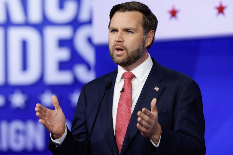 JD Vance speaks and makes hand gestures