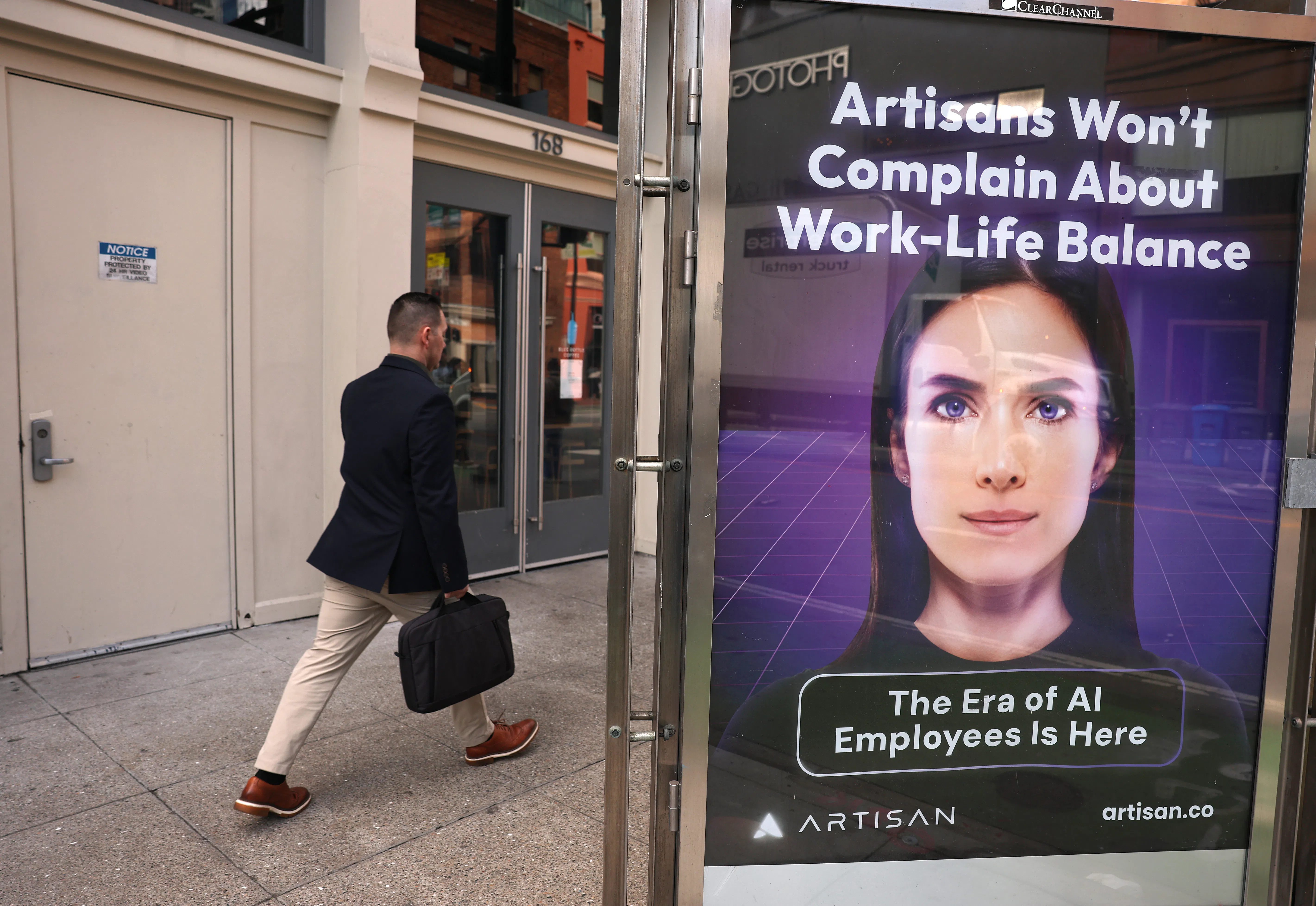 An advertisement in San Francisco for the company Artisan, which wants to bring autonomous AI employees into the workforce
