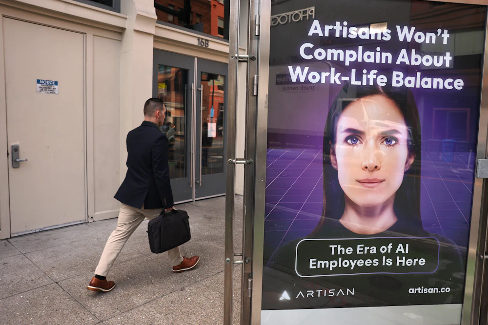 An advertisement in San Francisco for the company Artisan, which wants to bring autonomous AI employees into the workforce