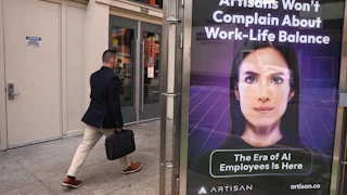 An advertisement in San Francisco for the company Artisan, which wants to bring autonomous AI employees into the workforce