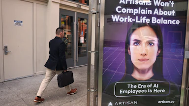 An advertisement in San Francisco for the company Artisan, which wants to bring autonomous AI employees into the workforce