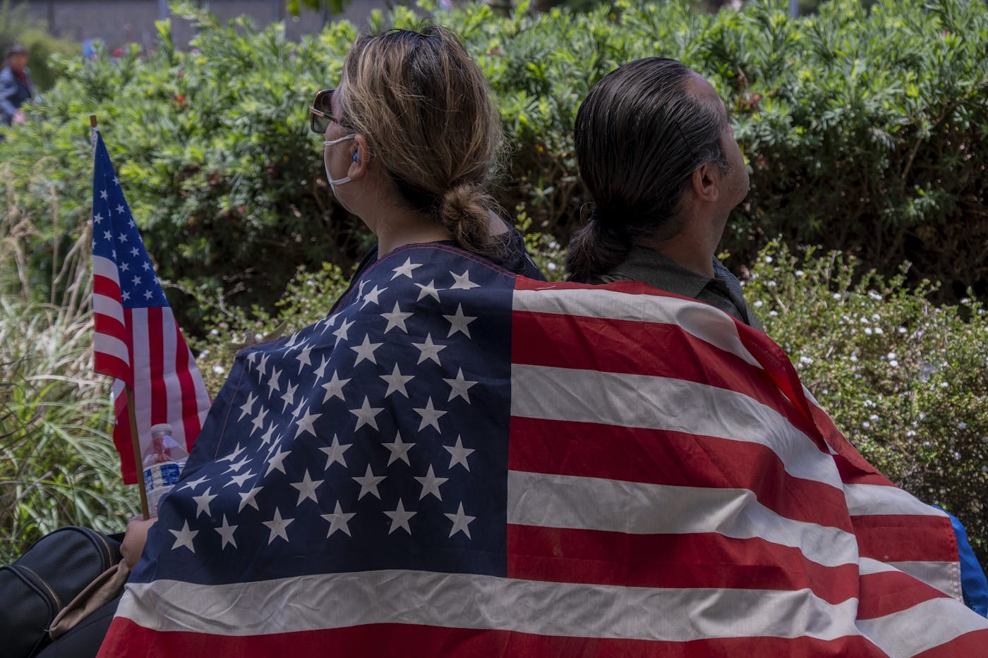Protestors against President Donald Trump after the “No Kings protest clash with LAPD and Sheriff Department near City Hall in downtown Los Angeles, June 14, 2025.
