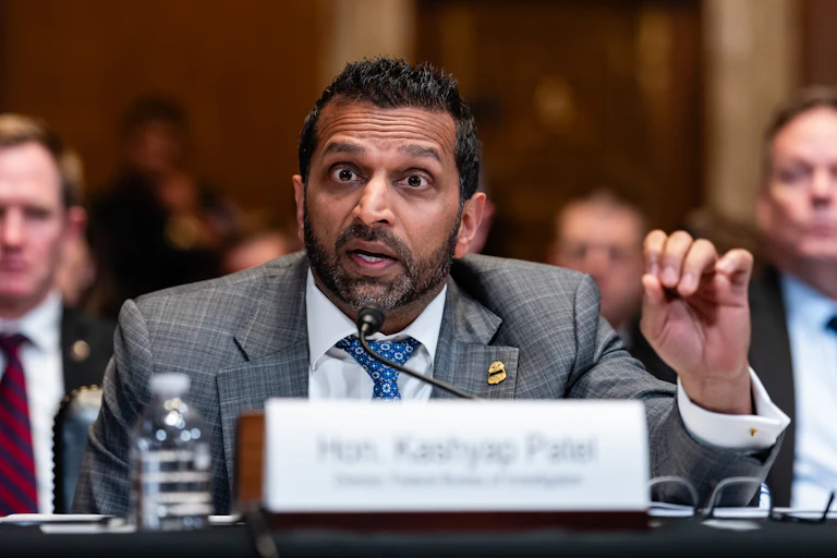 FBI Director Kash Patel gestures while speaking during a congressional hearing