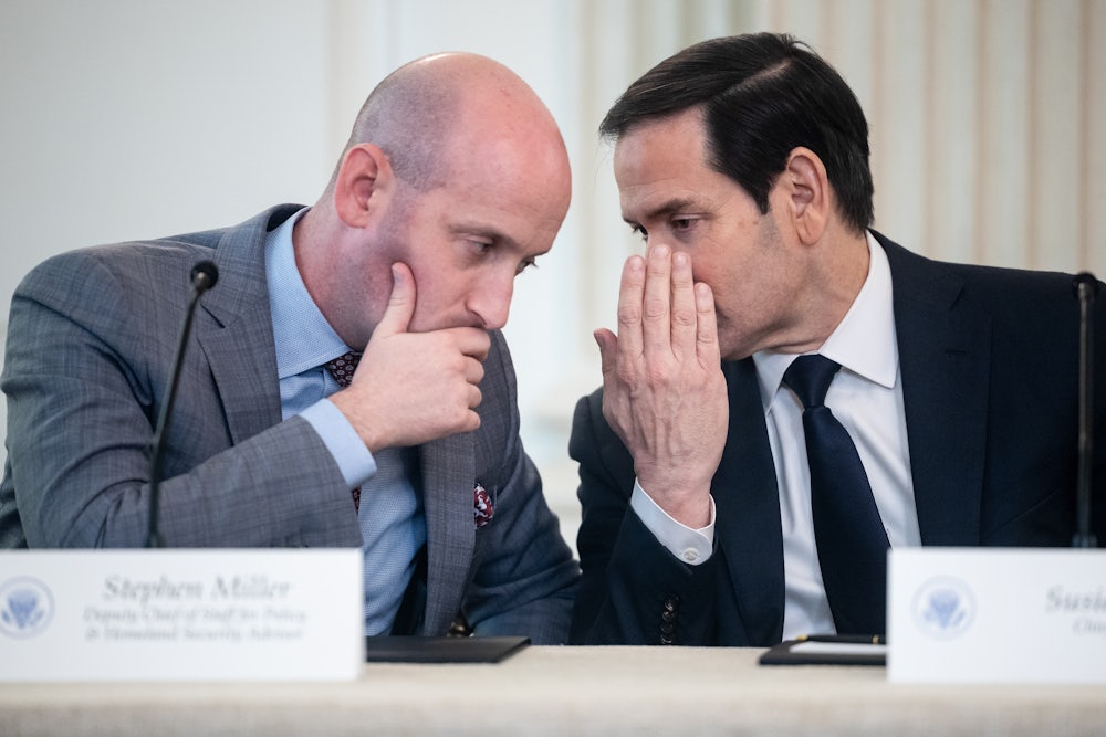 Stephen Miller, deputy White House chief of staff for policy, left, and Marco Rubio, US secretary of state, have been the Trump administration’s chief Venezuela hawks.
