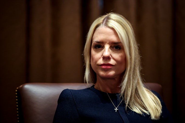 Pam Bondi sits during a Cabinet meeting at the White House