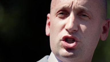 Stephen Miller yells about something.