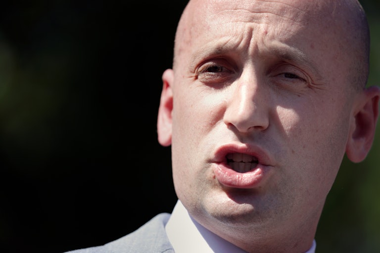 Stephen Miller yells about something.