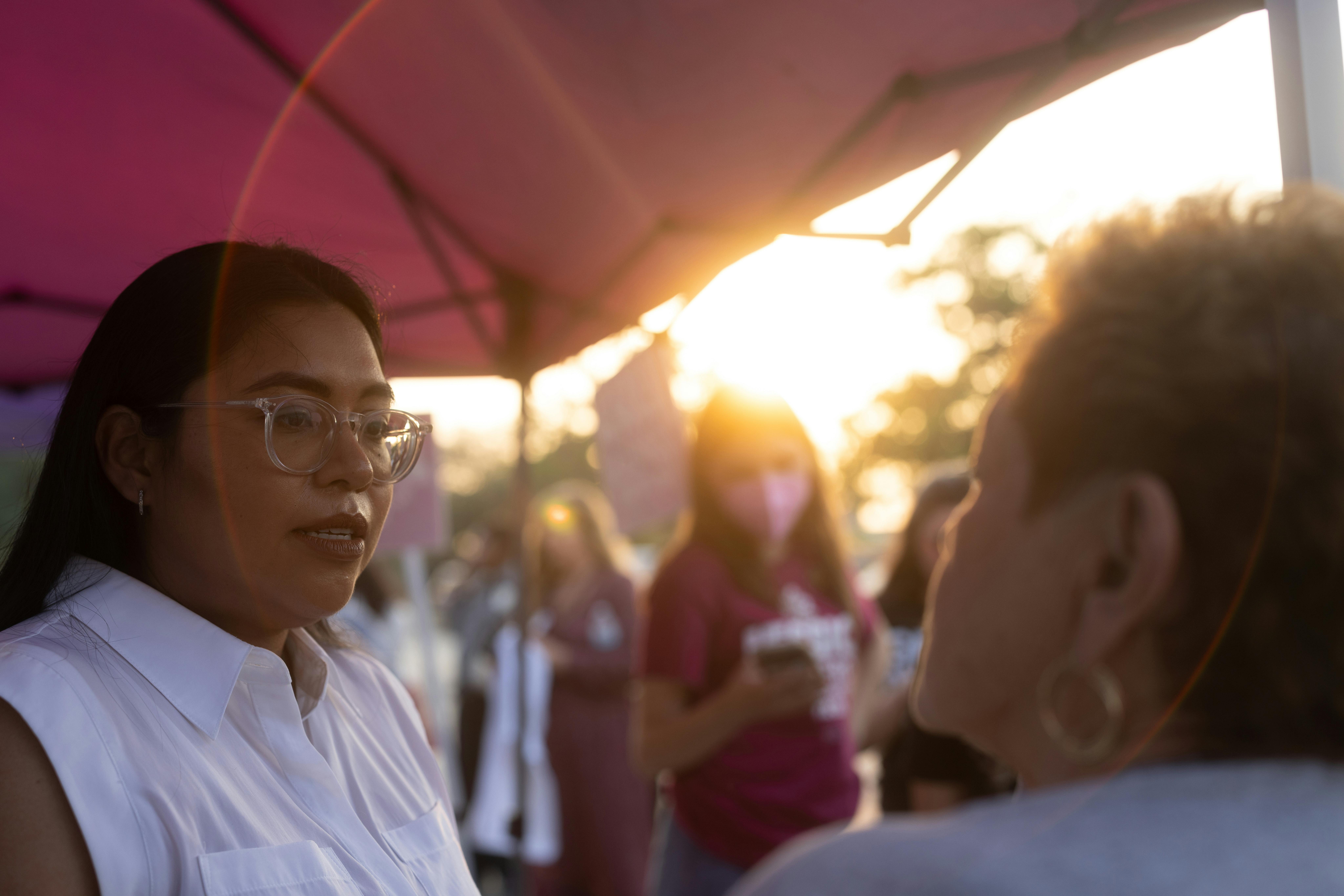 Progressive Democrat Jessica Cisneros speaks at a campaign rally