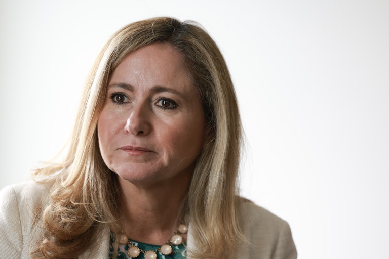 Democratic Senate candidate Debbie Mucarsel-Powell is interviewed during a campaign event at the United Teachers of Dade headquarters in Miami, Florida.