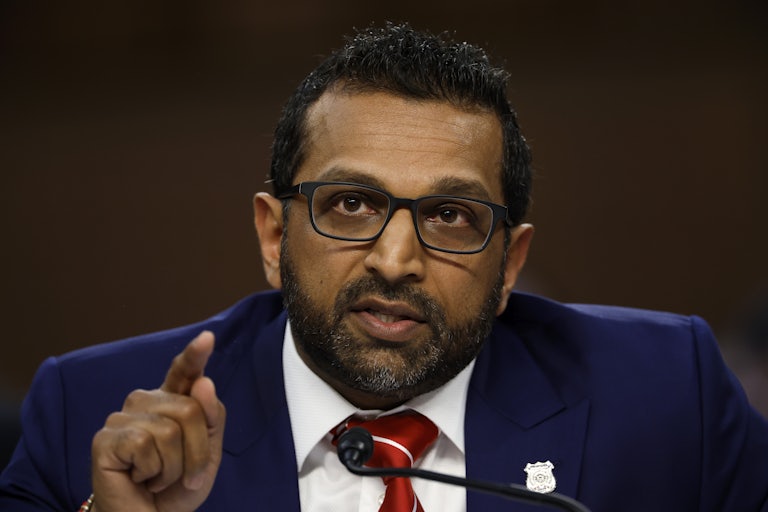 FBI Director Kash Patel points while testifying in the Senate