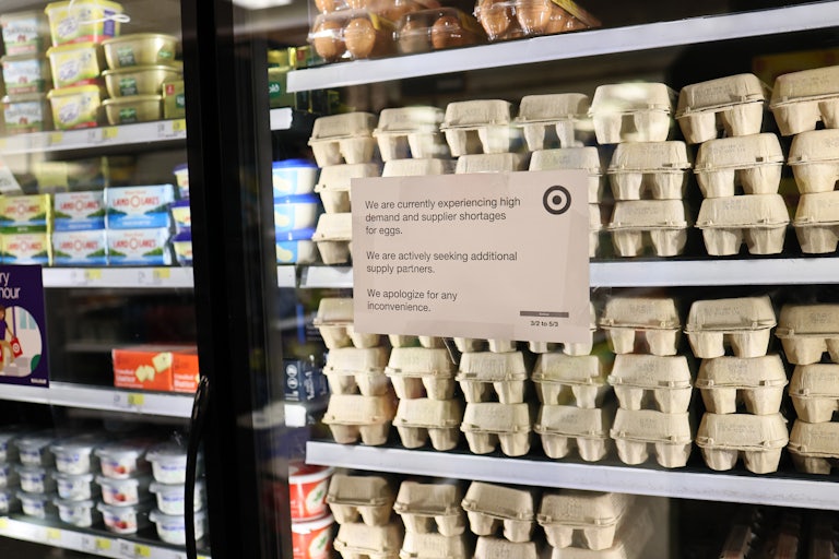 A sign at a Target store indicates that customers can only by a limited number of eggs due to high demand.