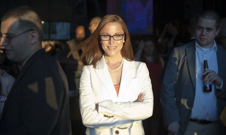 MSNBC's S.E. Cupp, with a background admirer (right). (Washington Post)