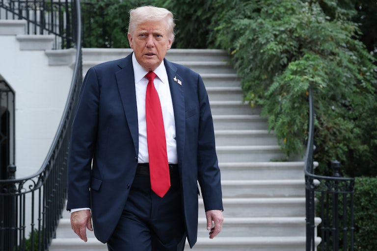 Donald Trump walks outside the White House