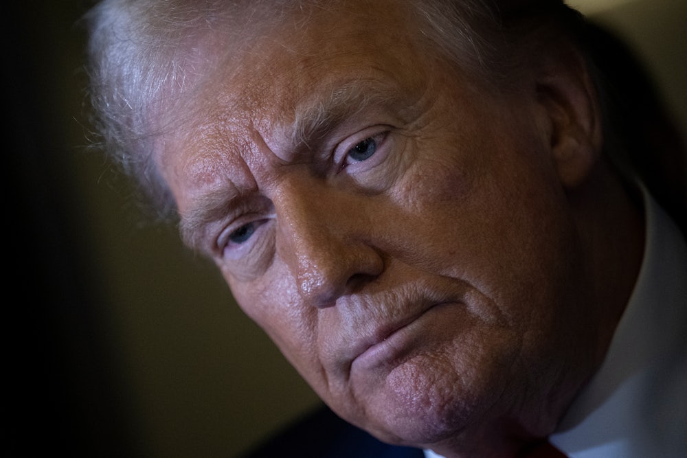 Tilted closeup of Donald Trump's face