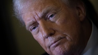 Tilted closeup of Donald Trump's face