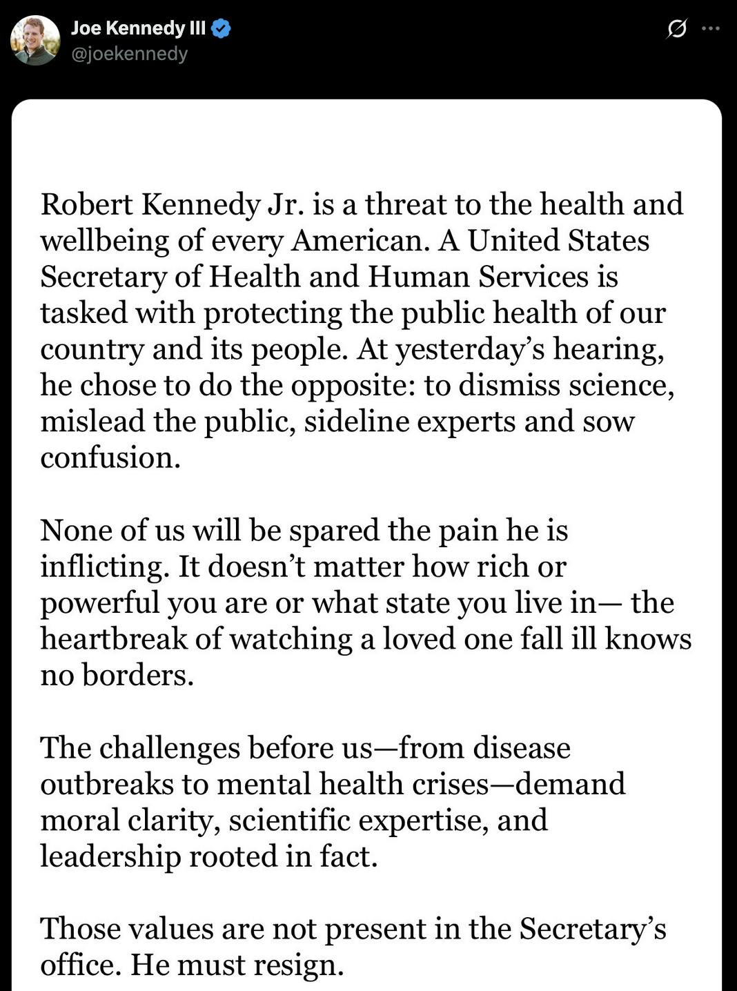 X statement from Joe Kennedy III