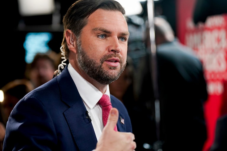 J.D. Vance gestures while speaking