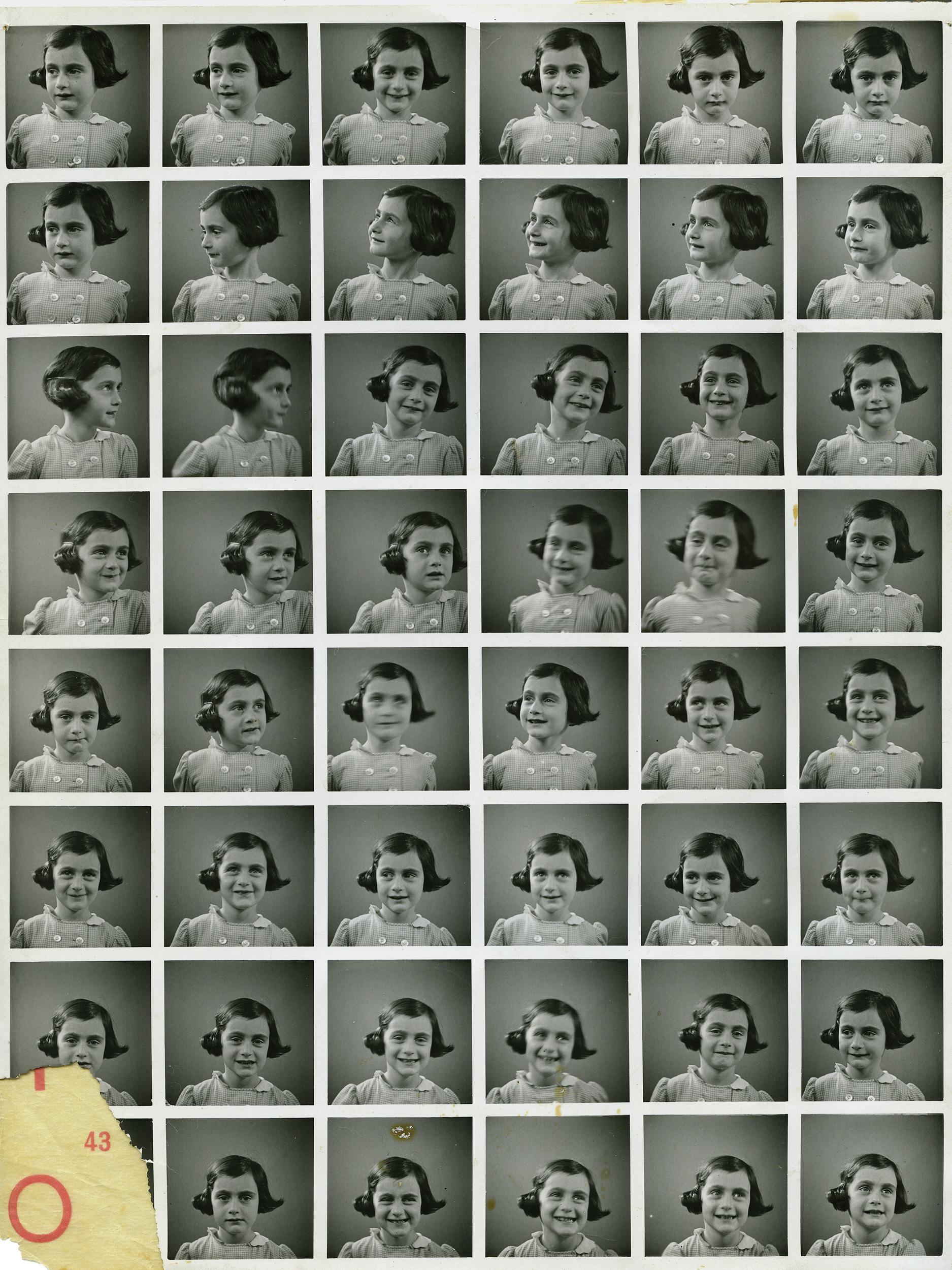 Photo contact sheet showing Anne Frank