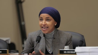 Representative Ilhan Omar speaks during a House hearing