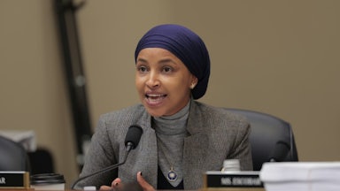Representative Ilhan Omar speaks during a House hearing