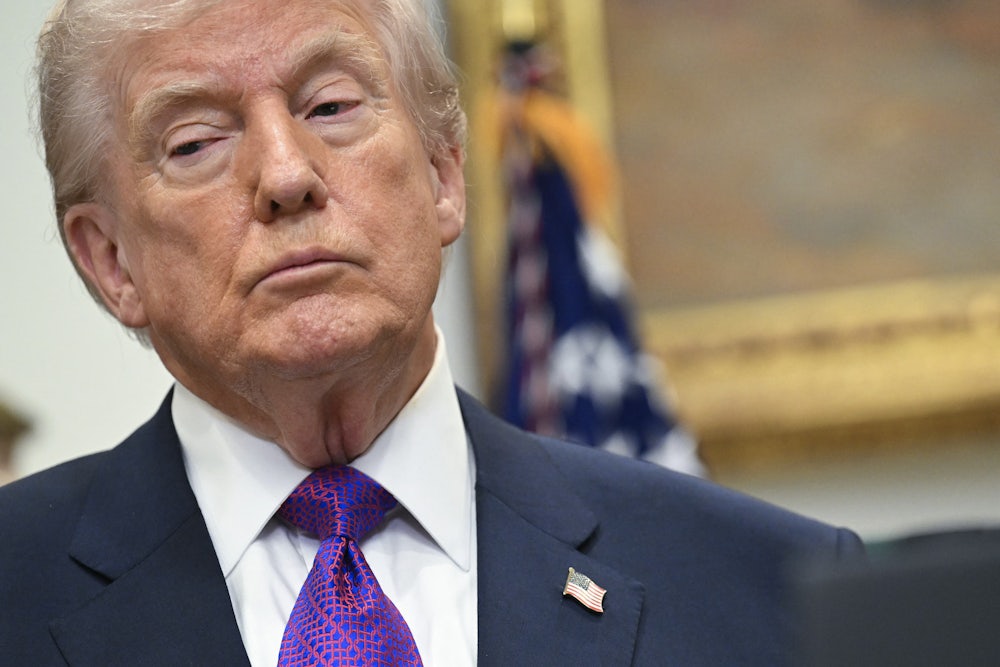 Donald Trump looks down and to the side