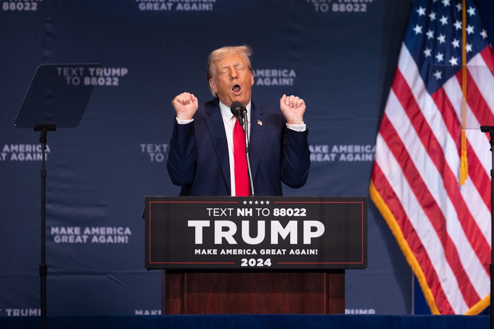 Trump during a speech in Wolfeboro, New Hampshire