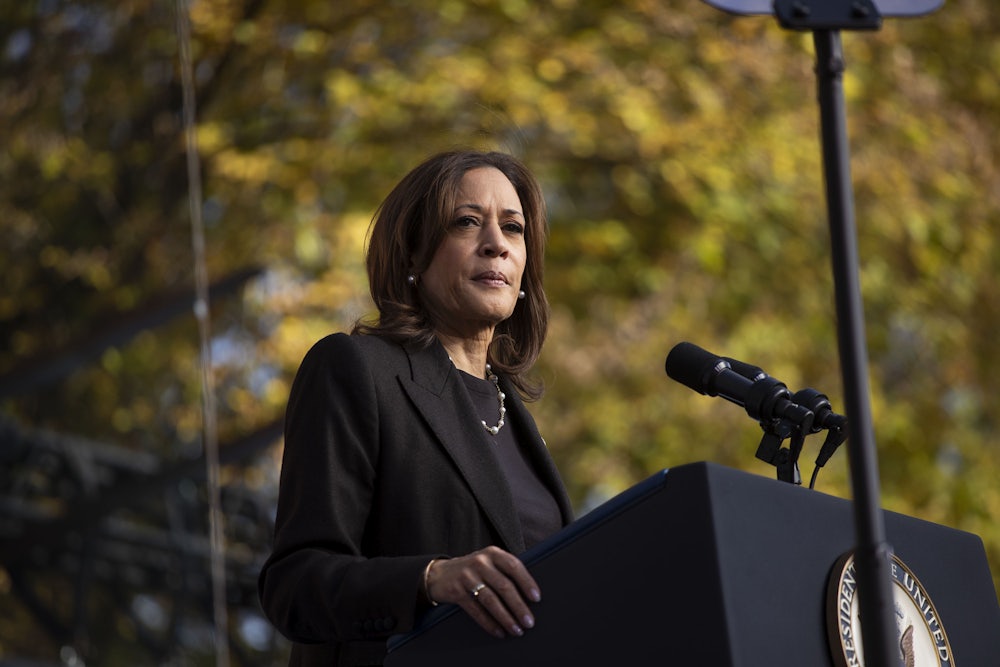 Kamala Harris speaks at a campaign event on October 18, 2024 in Grand Rapids, Michigan.