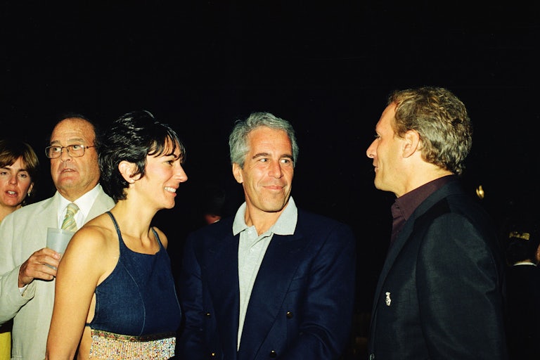 Ghislaine Maxwell, Jeffrey Epstein, and musician Michael Bolton at a party at Mar-a-Lago in February 12, 2000.