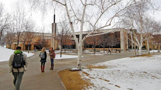 Students walk on the campus of Brigham Young University.