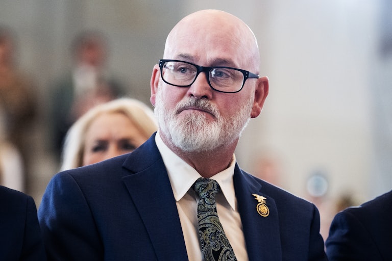 Representative Derrick Van Orden sits during an event in the Capitol