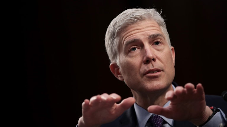 A close-up of Supreme Court Justice Neil Gorsuch.