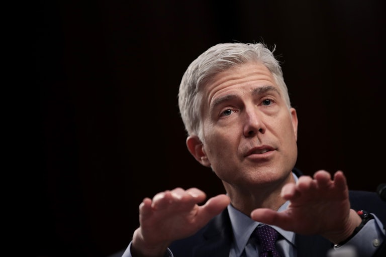 A close-up of Supreme Court Justice Neil Gorsuch.