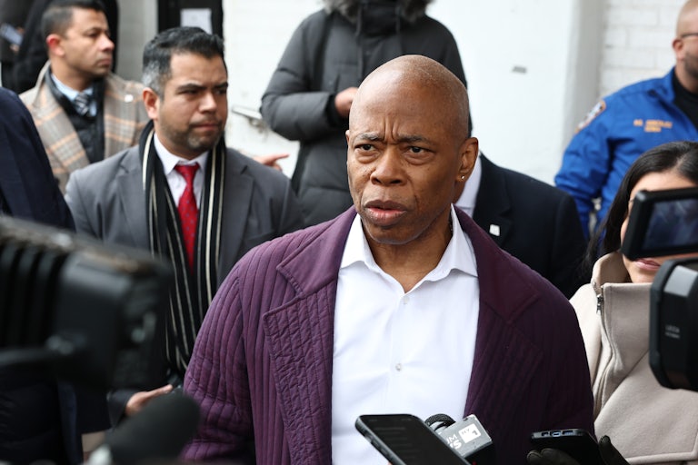 New York City Mayor Eric Adams speaks to reporters