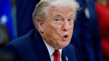 Donald Trump speaks during an announcement in the Oval Office.