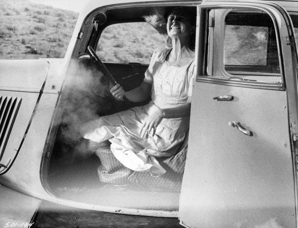 Faye Dunaway being shot in a scene from the film "Bonnie and Clyde,” 1967.