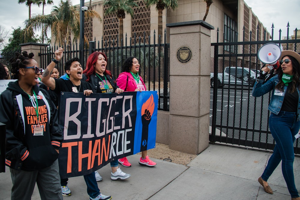 Arizonans march in support of abortion rights in in Phoenix, Arizona.