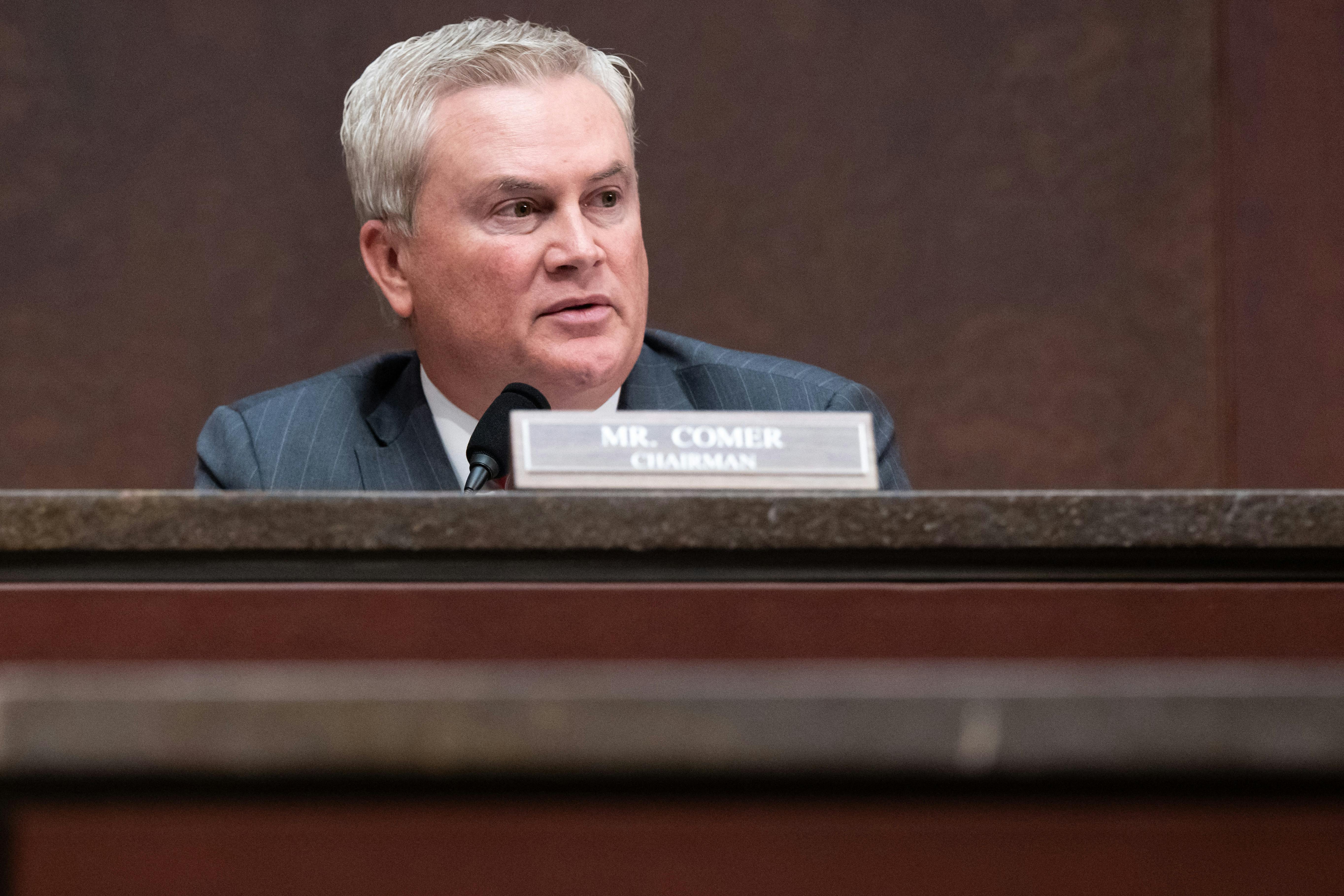 Representative James Comer sits in a congressional hearing.